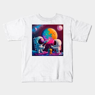 Cute Astronauts Painting The Moon Kids T-Shirt